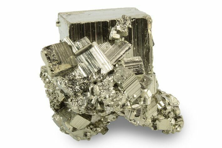 Striated, Cubic Pyrite Crystal Cluster - Peru #239129